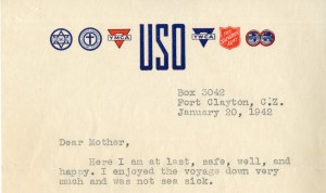 Letter on Fort Clayton Letterhead. Louis Wayne Tyler Collection, WVM Mss 934