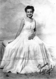 Majil Steiner wearing the parachute gown.