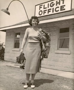 Jeanette Kapus holding flight gear. (WVM Mss 445)